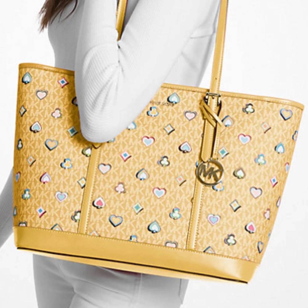 Michael Kors Jet Set Large Printed Signature Logo Tote Shoulder Bag - Picture 5 of 6